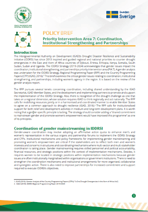 Gender and Resilience Policy Brief – Coordination, Institutional Strengthening and Partnerships.