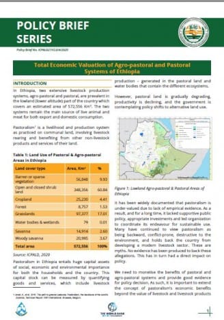 Total Economic Valuation of Agro-pastoral and Pastoral Systems of Ethiopia