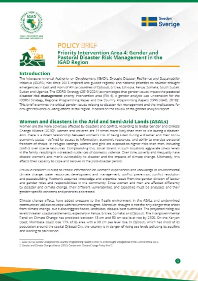 Gender and Resilience Policy Brief – Gender and Pastoral disaster risk management in the IGAD region